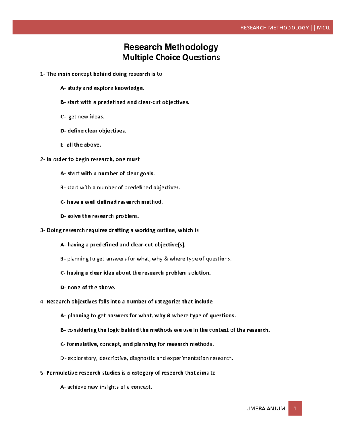 research methodology 2 marks questions and answers pdf