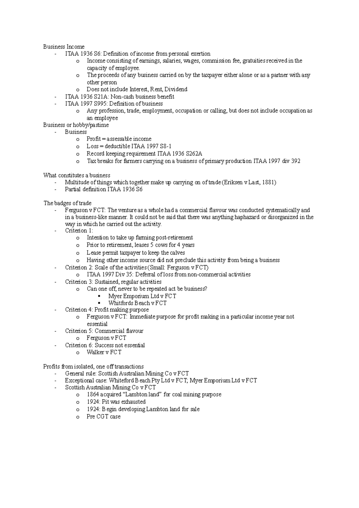 Business Income CGT Business Income ITAA 1936 S6 Definition Of