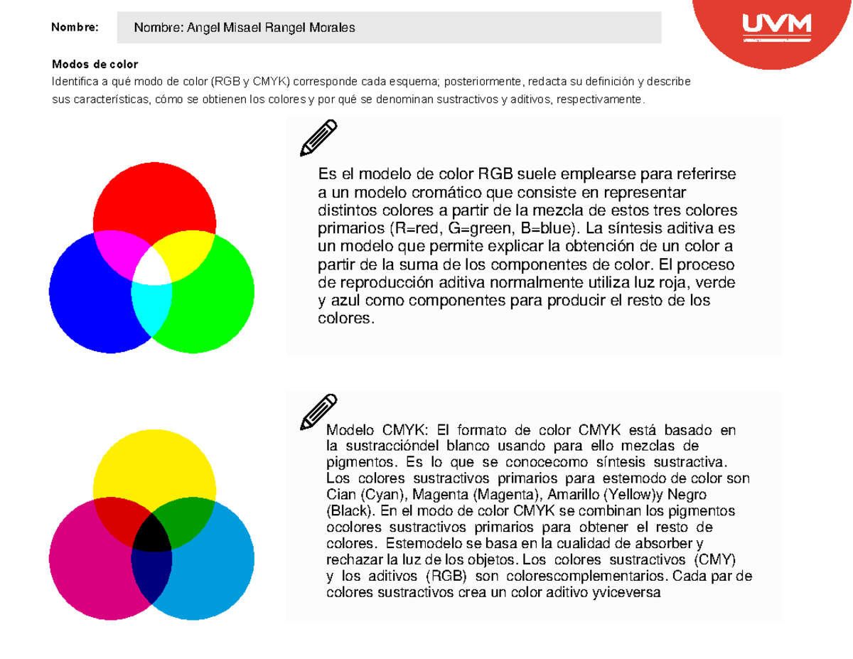A2 Modos del color TMC - Teoria y manejo del color - Nombre: Modos de