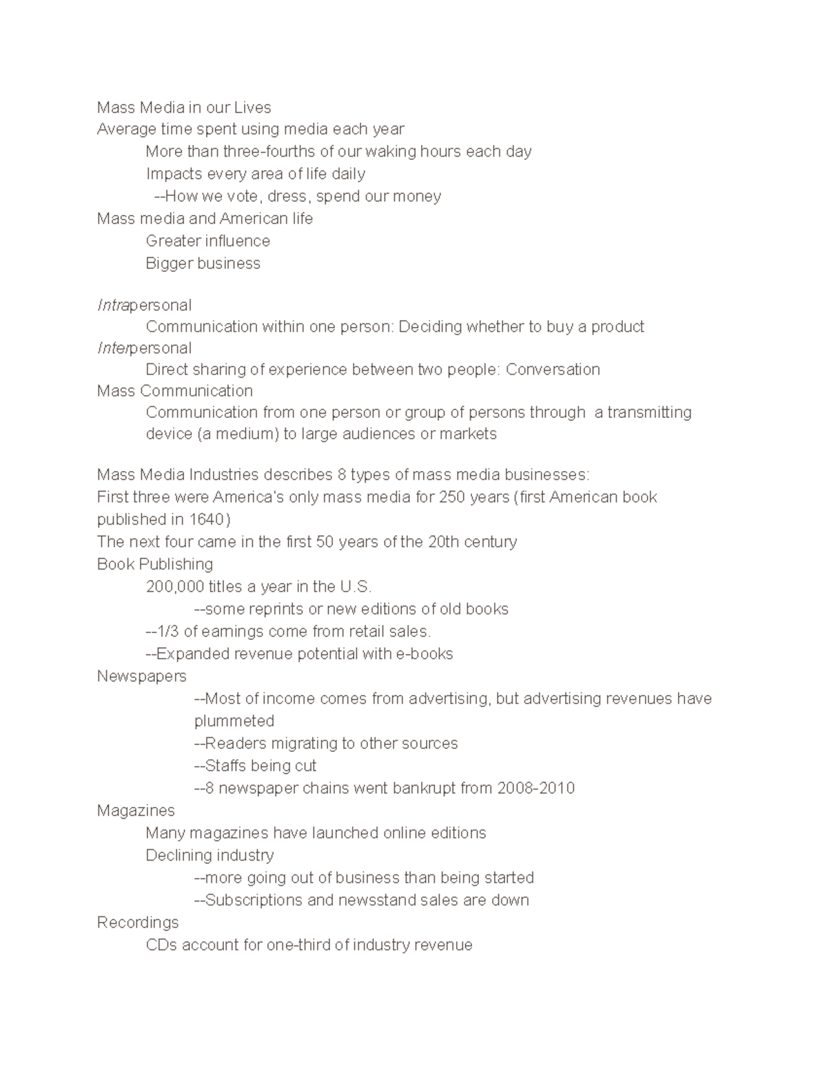 MC chapter 1 notes - Michel little spring 2023 MC 101 - Mass Media in ...