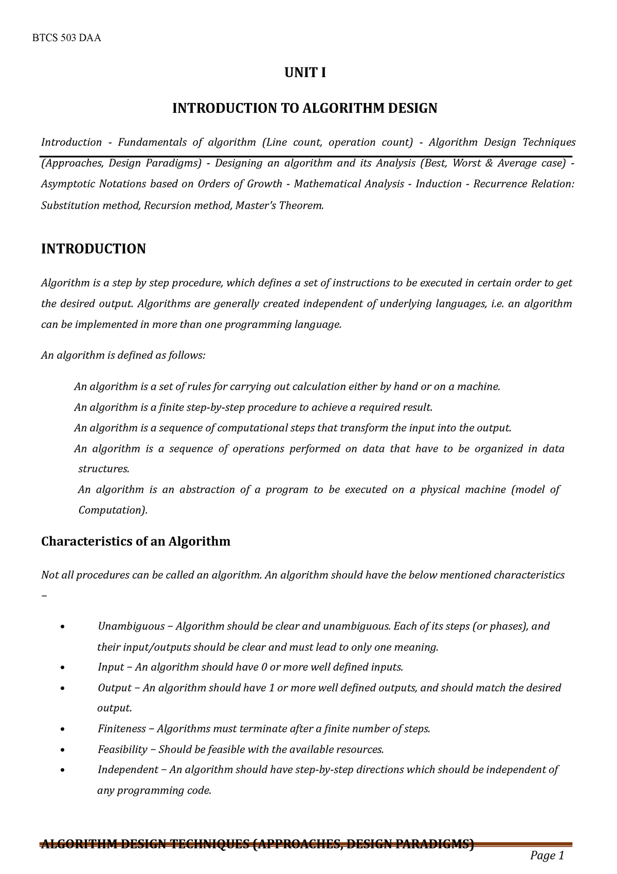 Unit 1 - Lecture Notes 19,20 - Design And Analysis Of Algorithms - Studocu