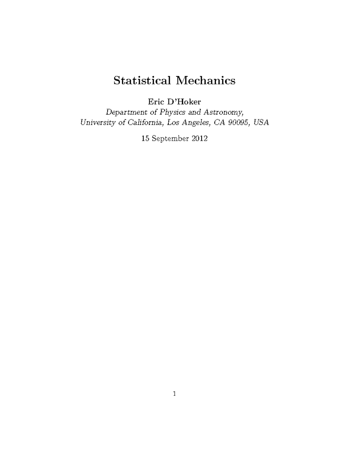 statistical mechanics assignment