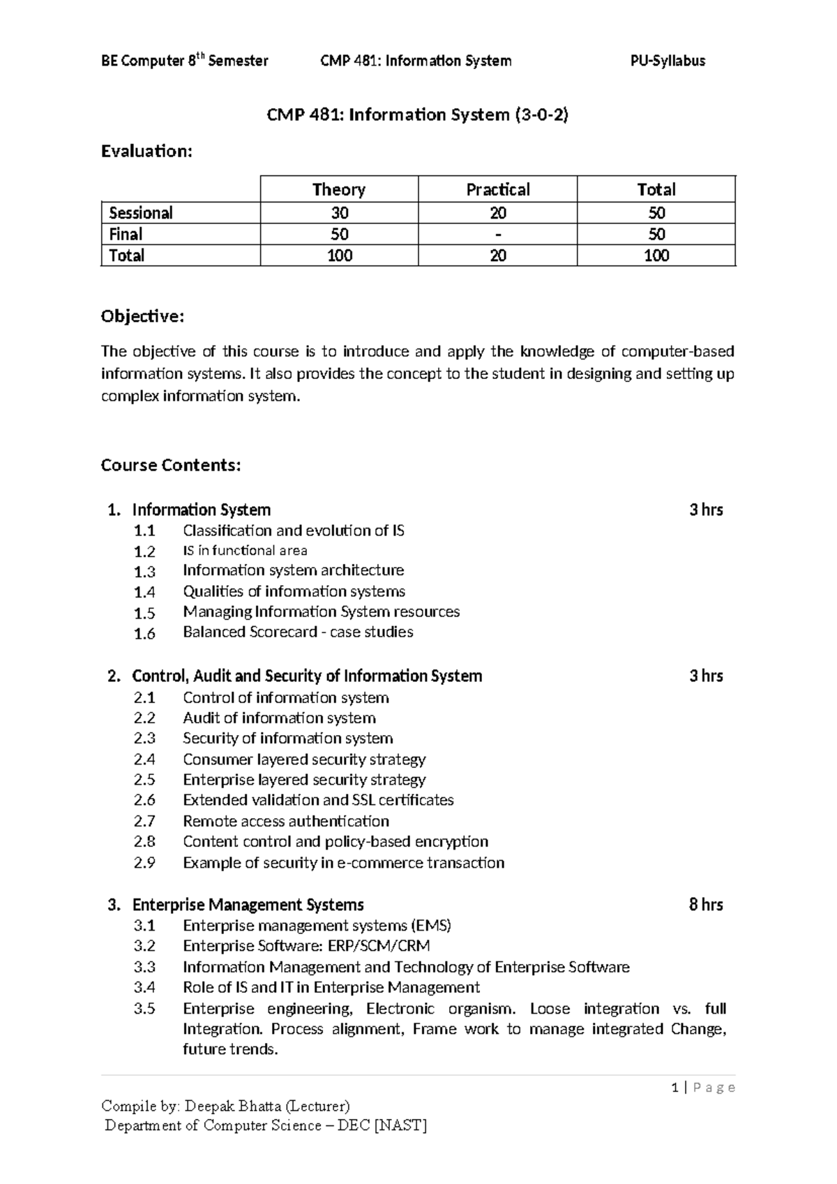 BE COMP 8th Syllabus Information System - BE Computer 8th Semester CMP ...