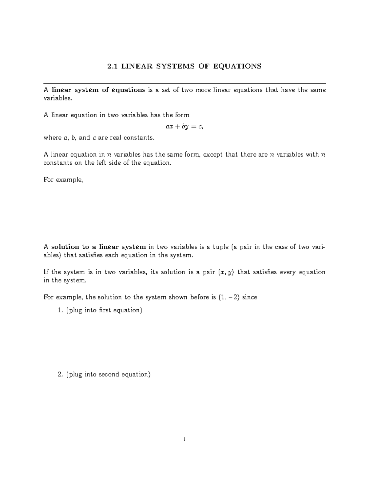 2.1 Linear Systems of Equations - Notes - 2 LINEAR SYSTEMS OF EQUATIONS ...