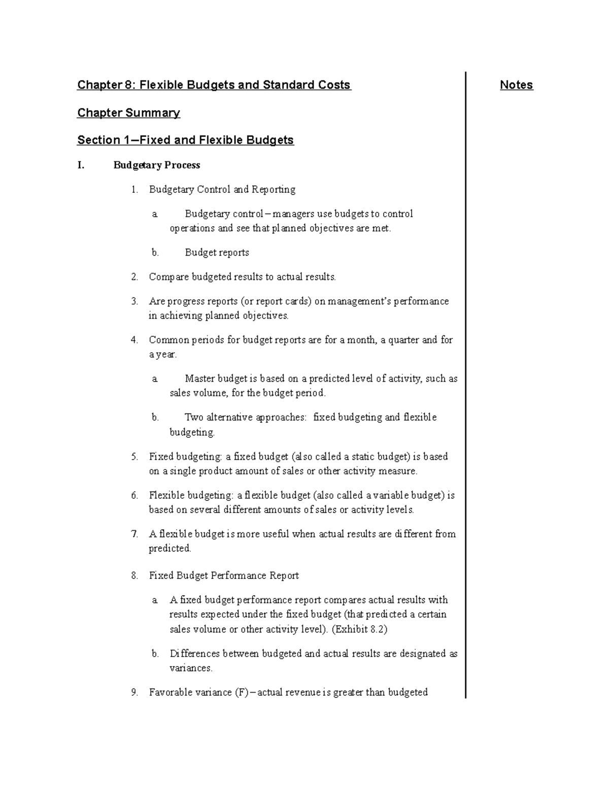 Chapter 8 - Notes - Chapter 8: Flexible Budgets and Standard Costs ...