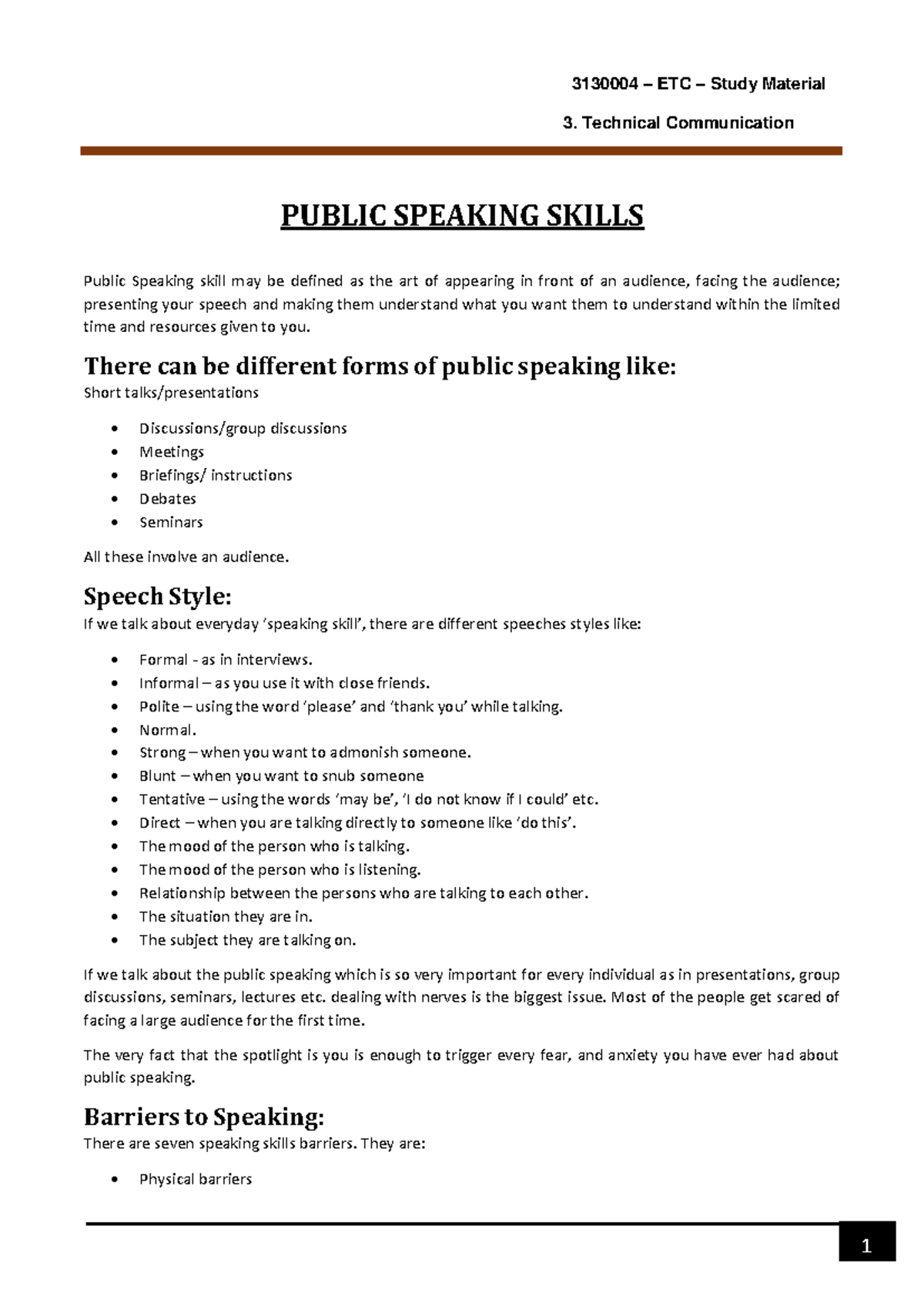 Technical Communication - Technical Communication PUBLIC SPEAKING ...