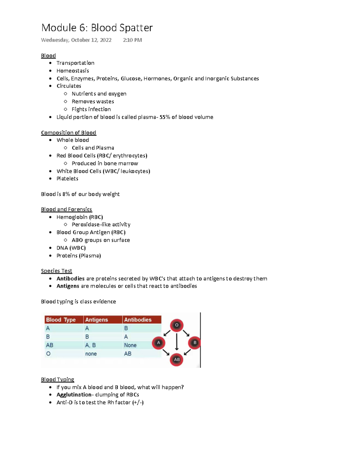 Forensics Module 6 - Dr. Brundage - Blood - Transportation ...