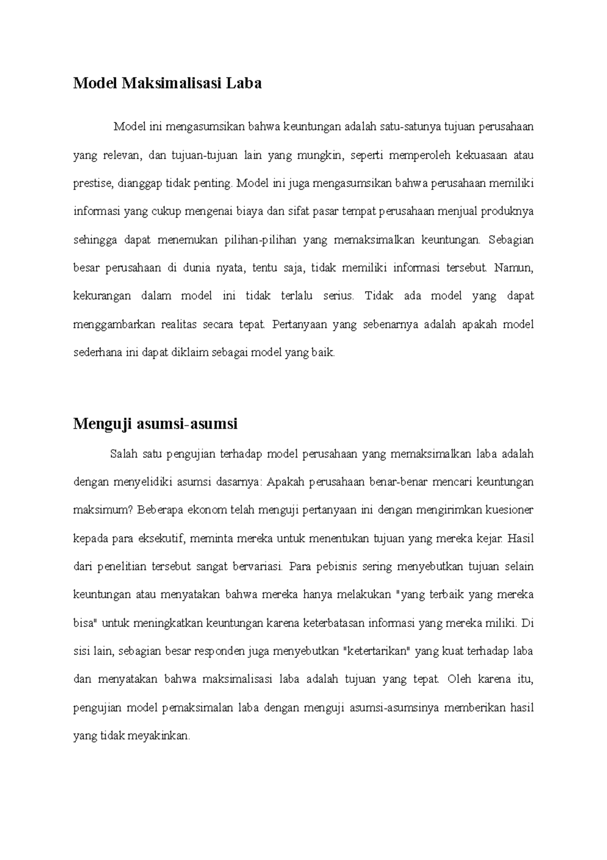 Model Maksimalisasi Laba - Model Maksimalisasi Laba Model ini ...