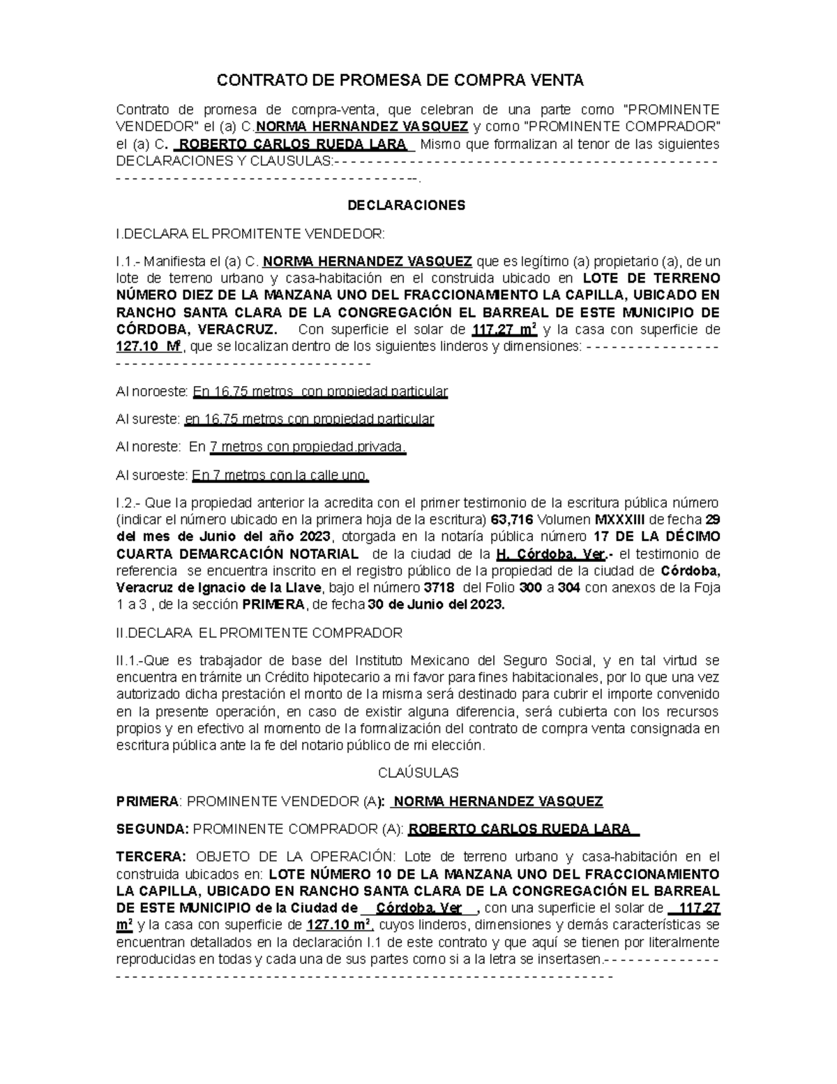 Contrato De Promesa De Compra Venta La Capilla Contrato De Promesa De