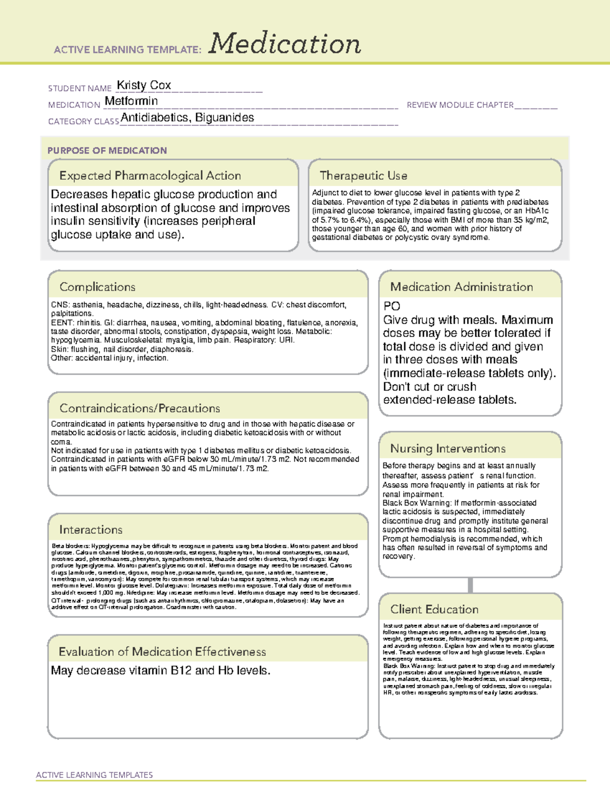 Ati Medication Template Metformin