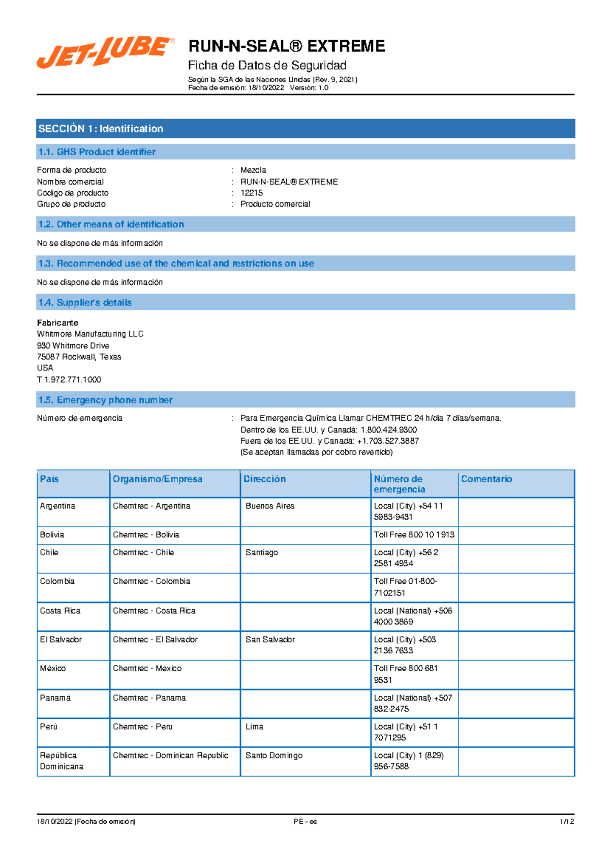 RUNNSEAL® Extreme ssssssssssssssss Ficha de Datos de Seguridad