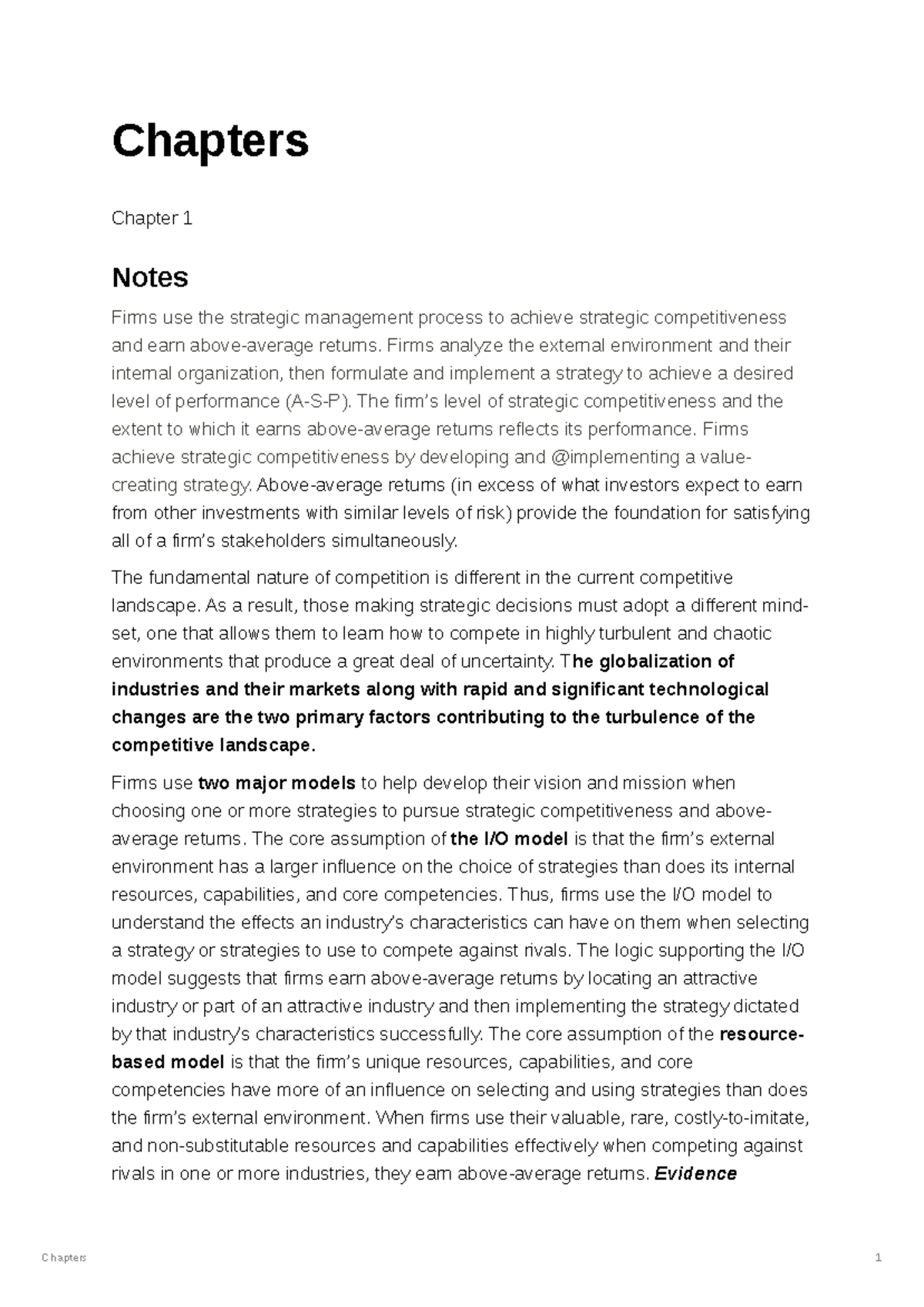 CHAP 1- 4 - Chapters Chapter 1 Notes Firms use the strategic management ...