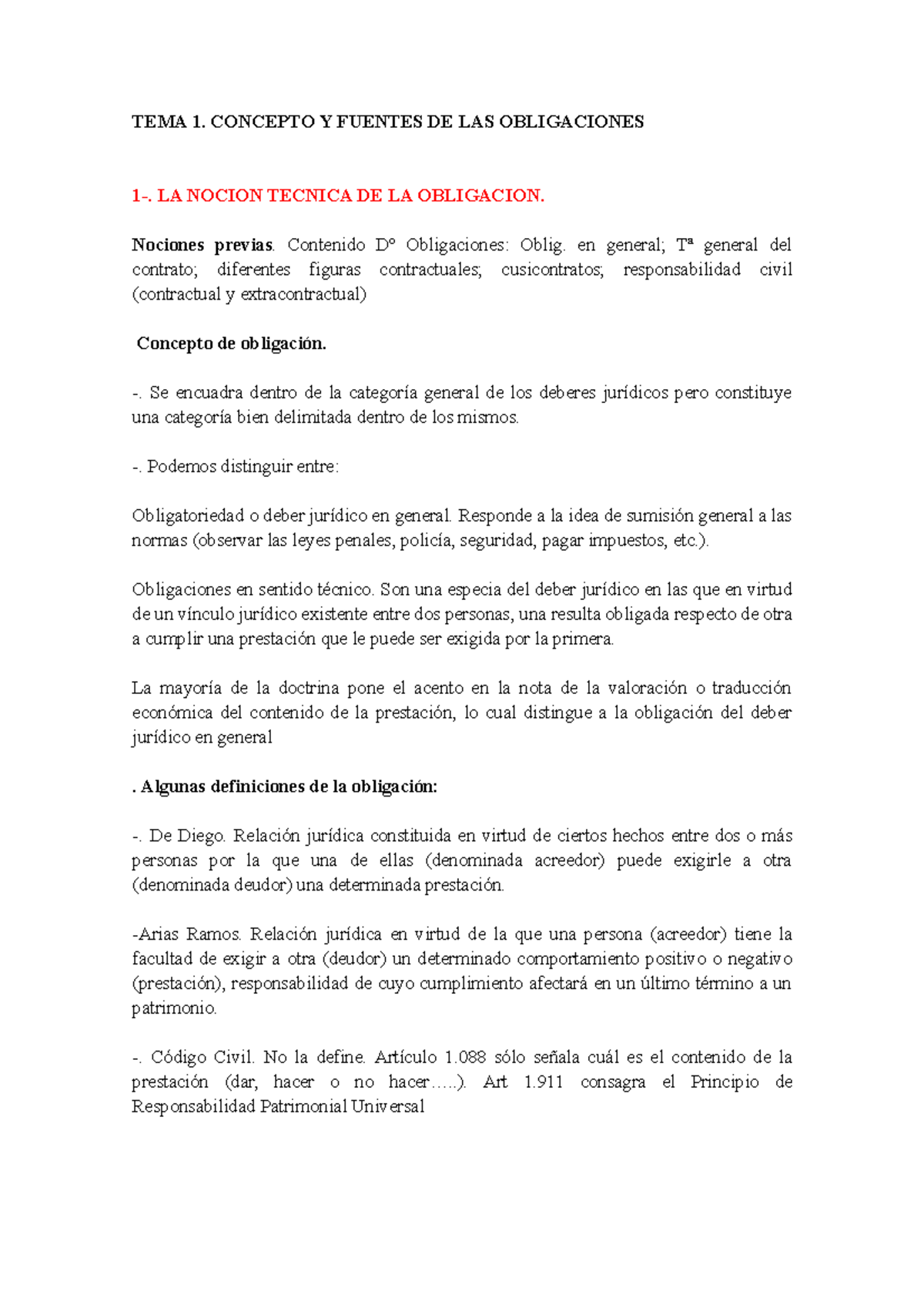 TODO EL Temario - TEMA 1. CONCEPTO Y FUENTES DE LAS OBLIGACIONES 1-. LA ...