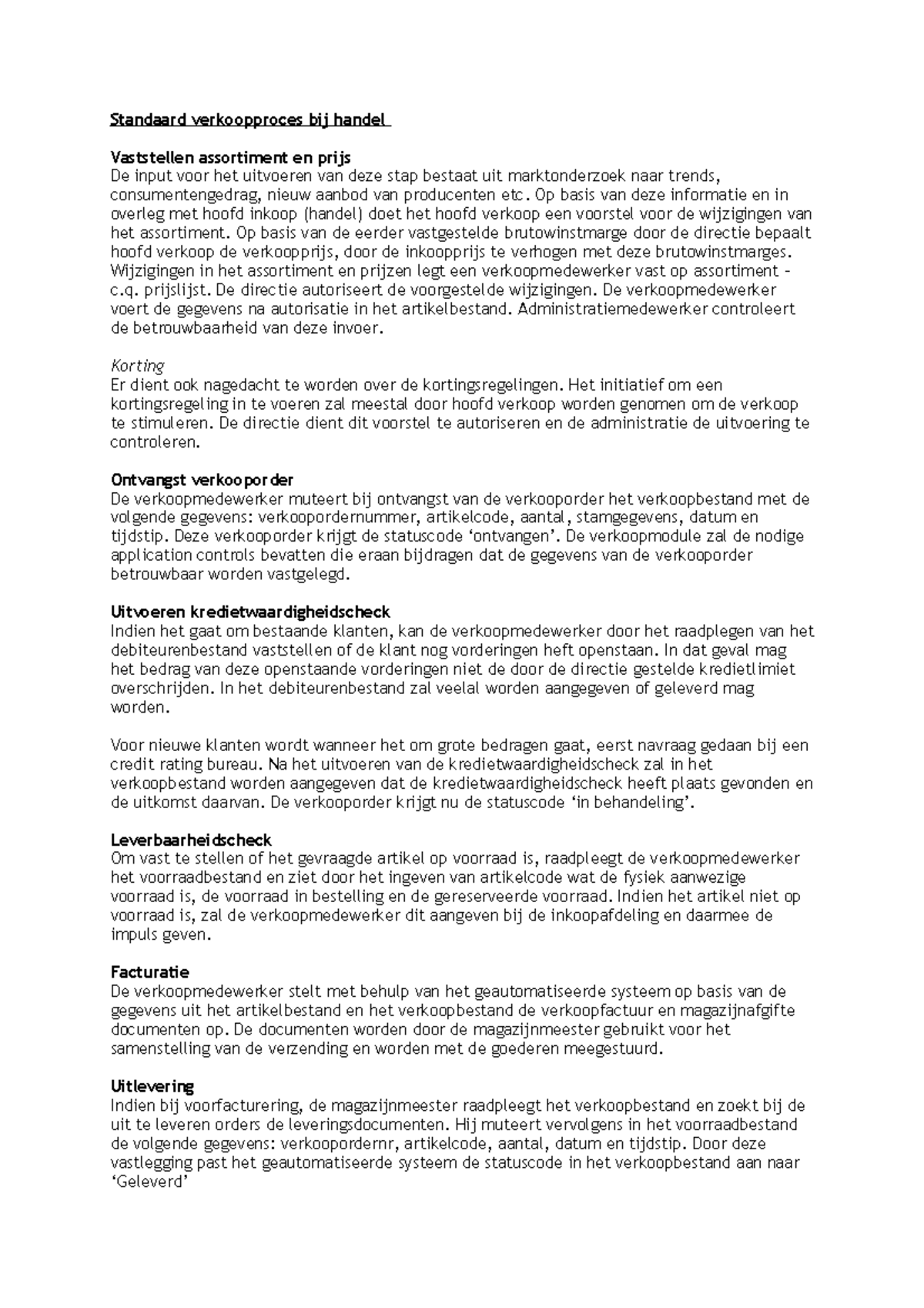 Processen AO  Samenvatting BIV in de praktijk  Standaard