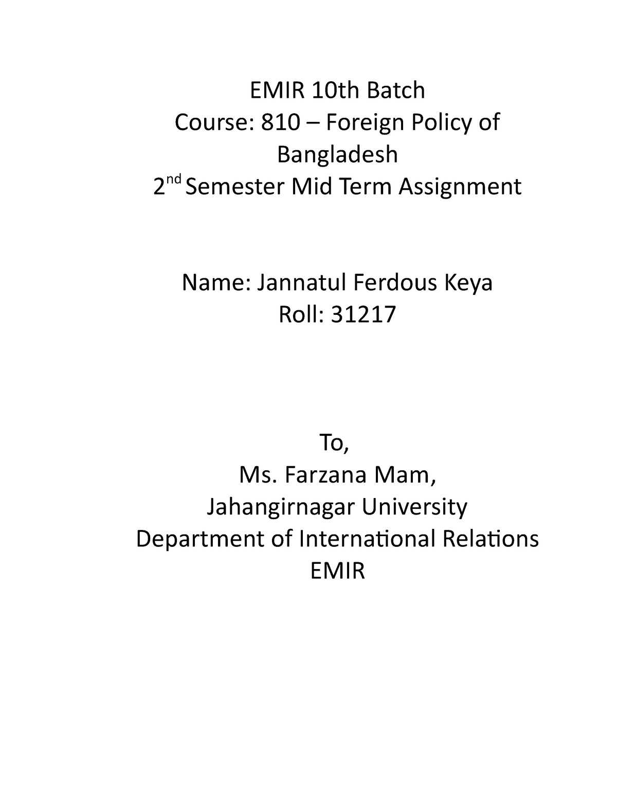 foreign policy of bangladesh assignment