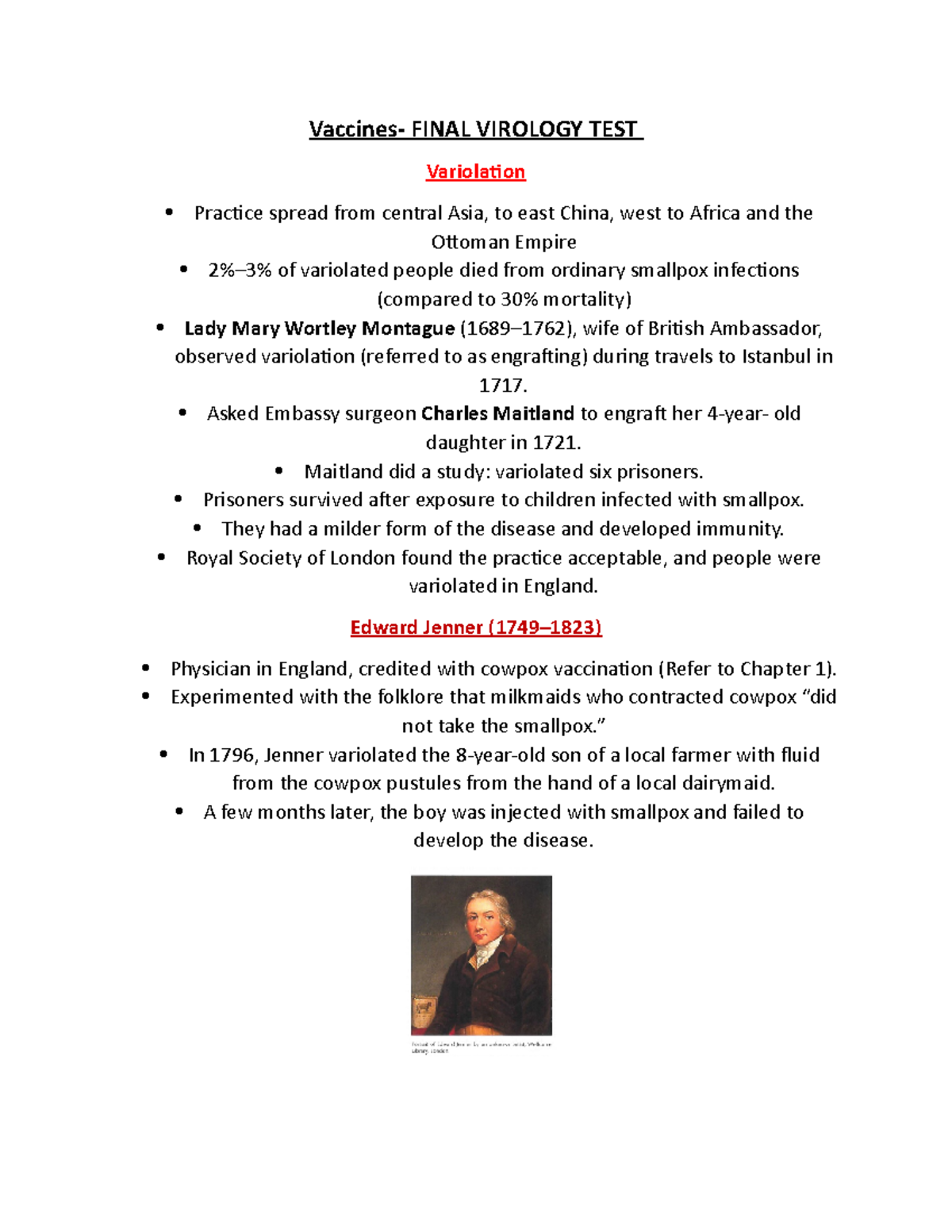 Vaccines in Virology - Vaccines- FINAL VIROLOGY TEST Variolation ...