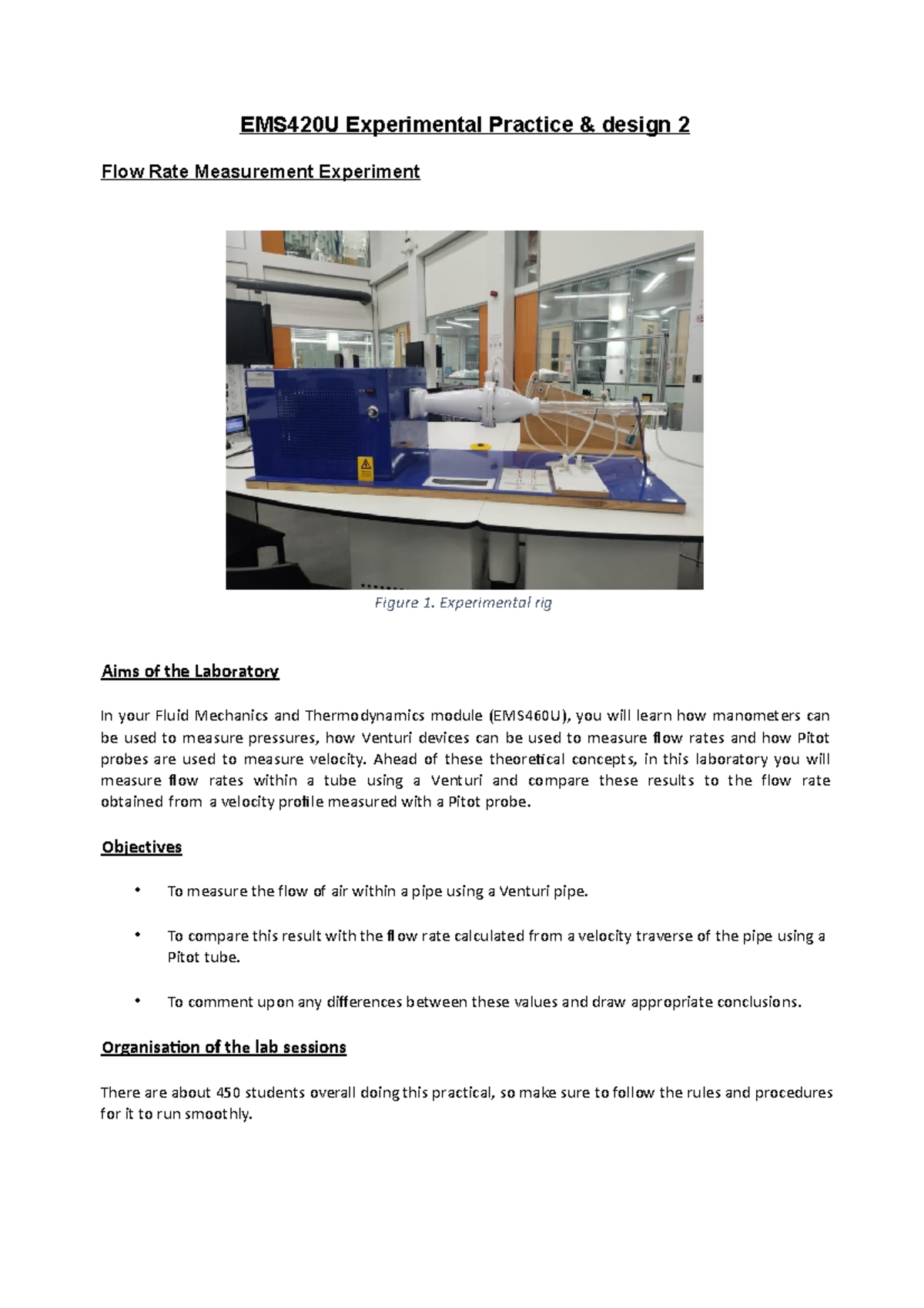 Flow Rate Lab Sheet EMS420U Experimental Practice & design 2 Flow Ra