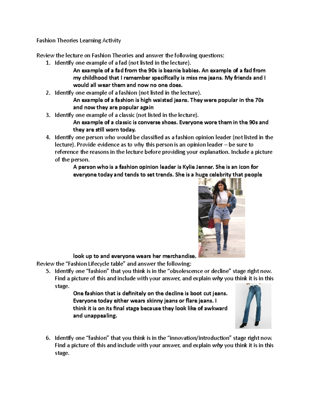 Fashion Theories Learning Activity - Identify one example of a fad (not ...