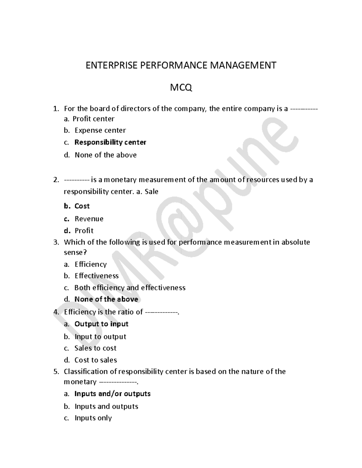 Epmmcq - ENTERPRISE PERFORMANCE MANAGEMENT MCQ - ENTERPRISE PERFORMANCE ...