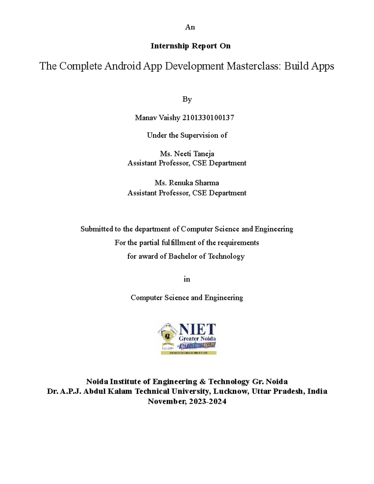 Course report - An Internship Report On The Complete Android App ...