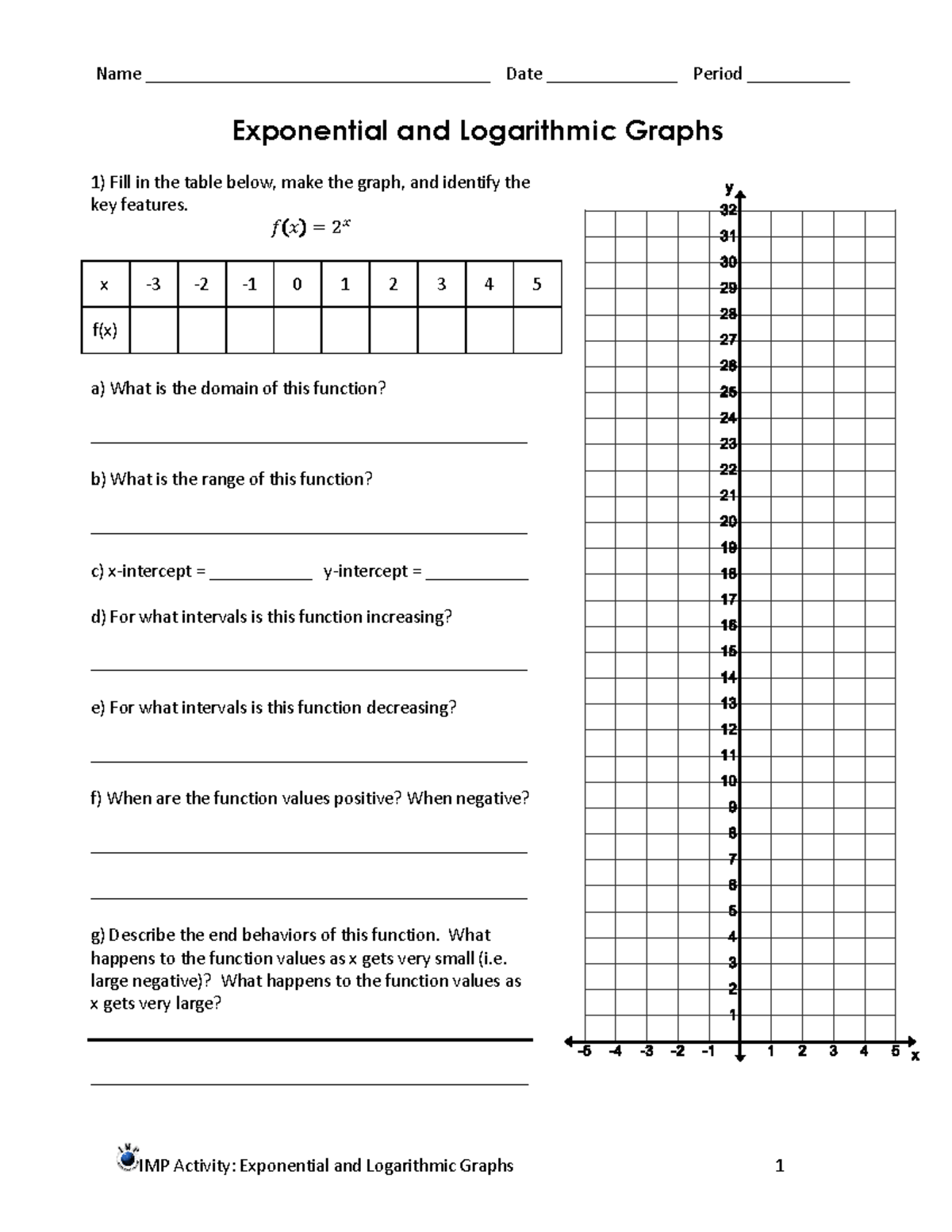 Exponential-Log-Graphs - ! Exponential and Logarithmic Graphs Fill in ...