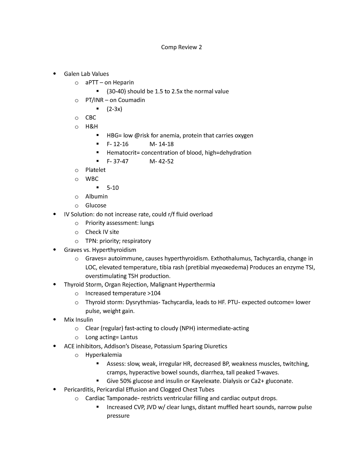 Comp review 2 Comp Review 2 Galen Lab Values o aPTT on Heparin (30