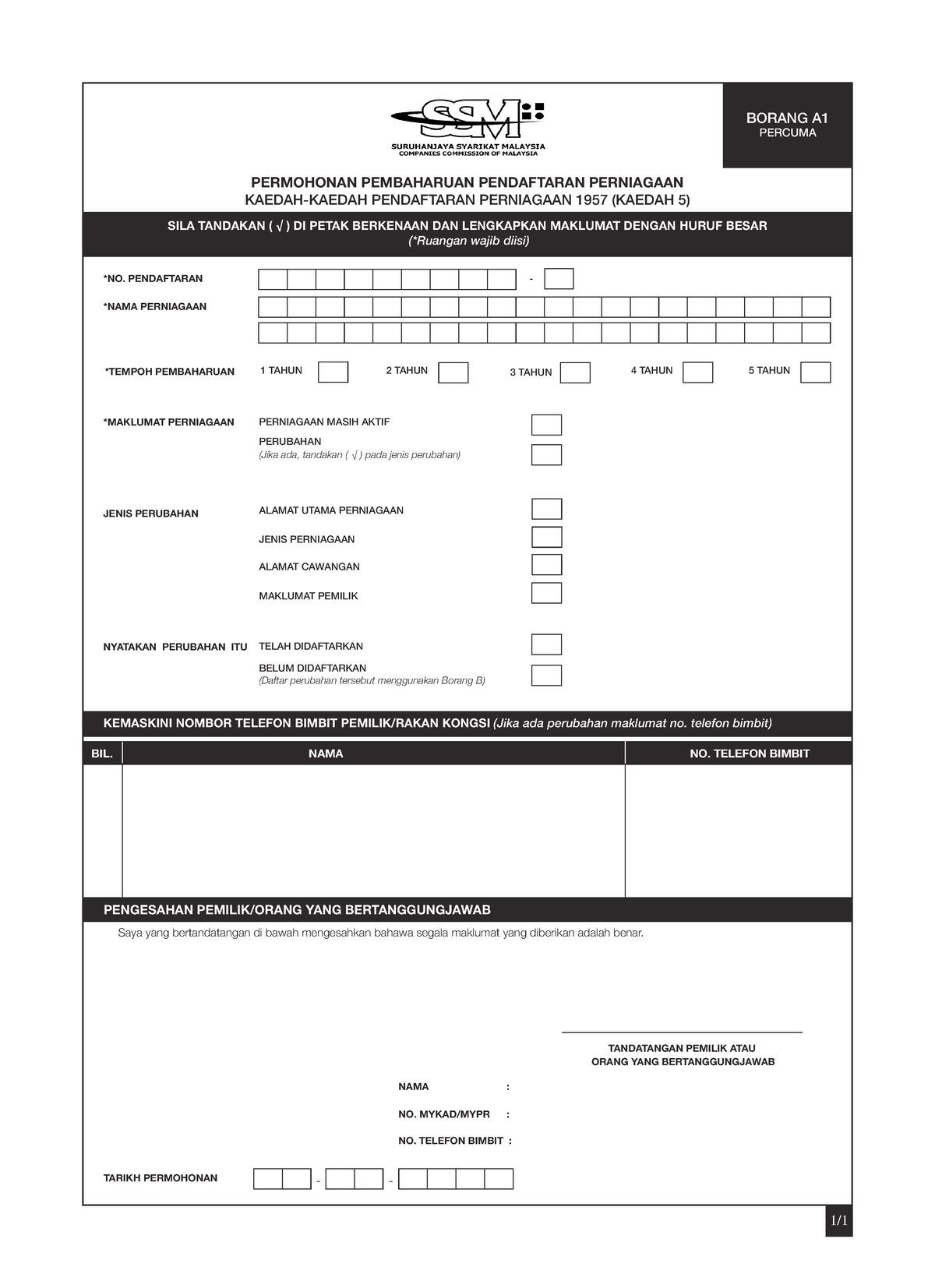 Borang A1 0 - Form - PERMOHONAN PEMBAHARUAN PENDAFTARAN PERNIAGAAN ...