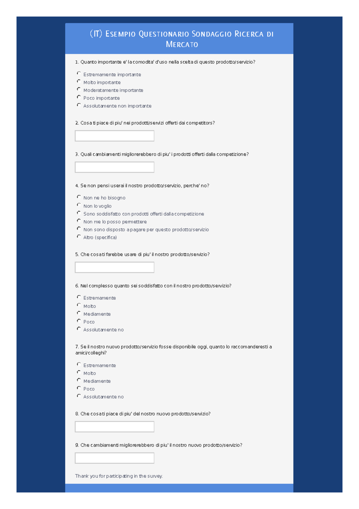 Esempio sondaggio per ricerche di mercato - (IT) Esempio Questionario ...