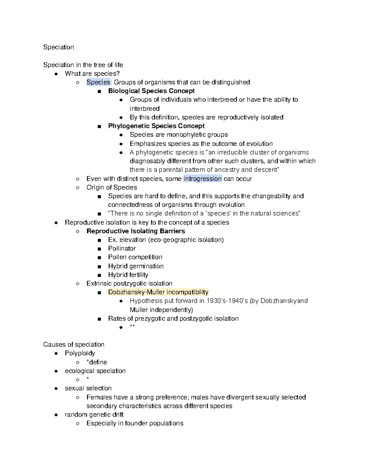 Speciation - Lecture notes - Speciation Speciation in the tree of life ...
