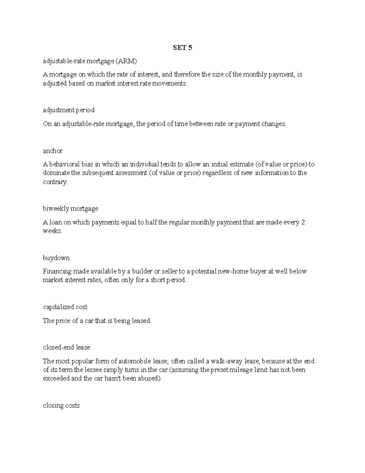 SET 5 Professor Onfroy Montana SET 5 adjustablerate mortgage (ARM