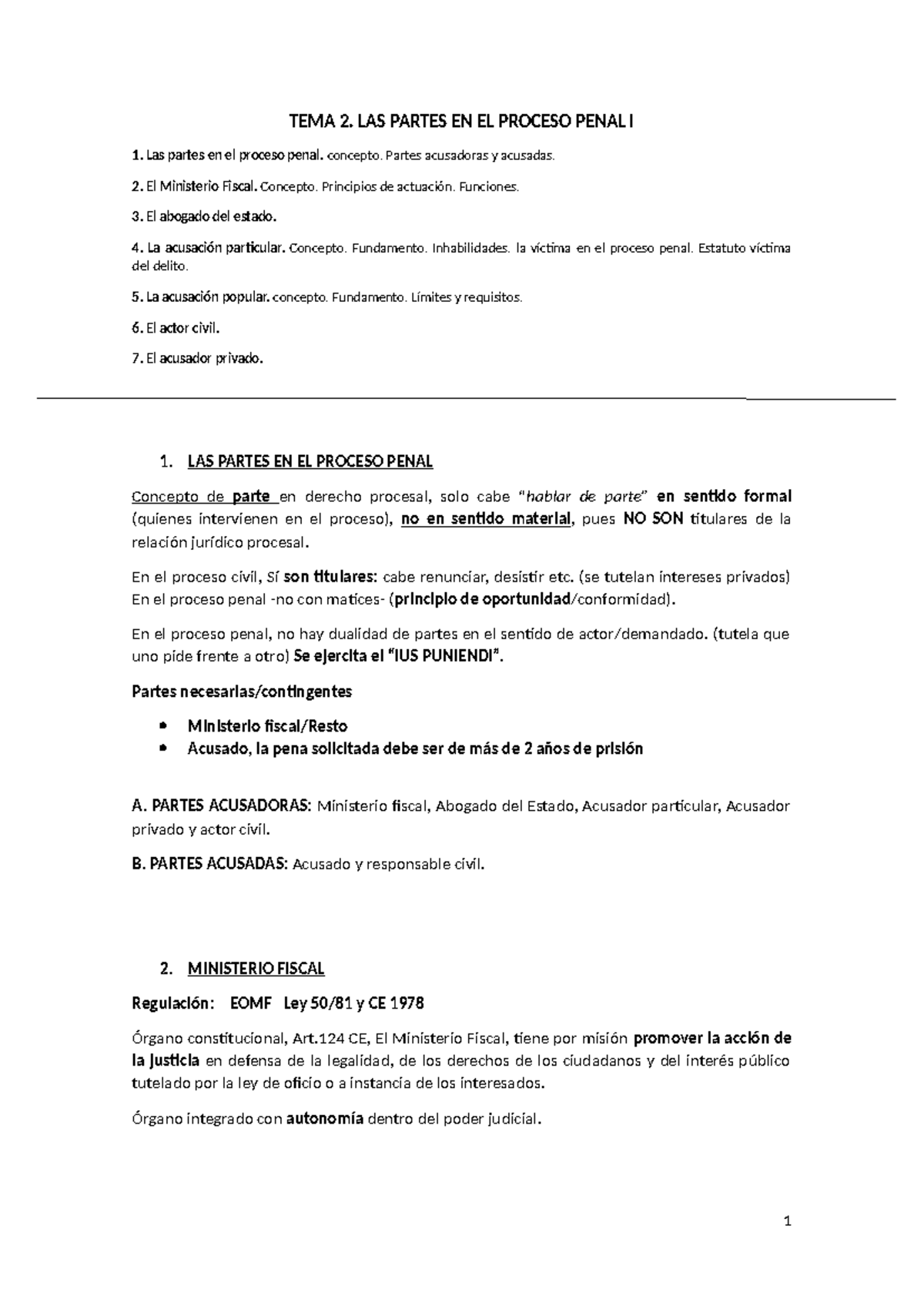 TEMA 2. LAS Partes EN EL Proceso Penal I - TEMA 2. LAS PARTES EN EL ...