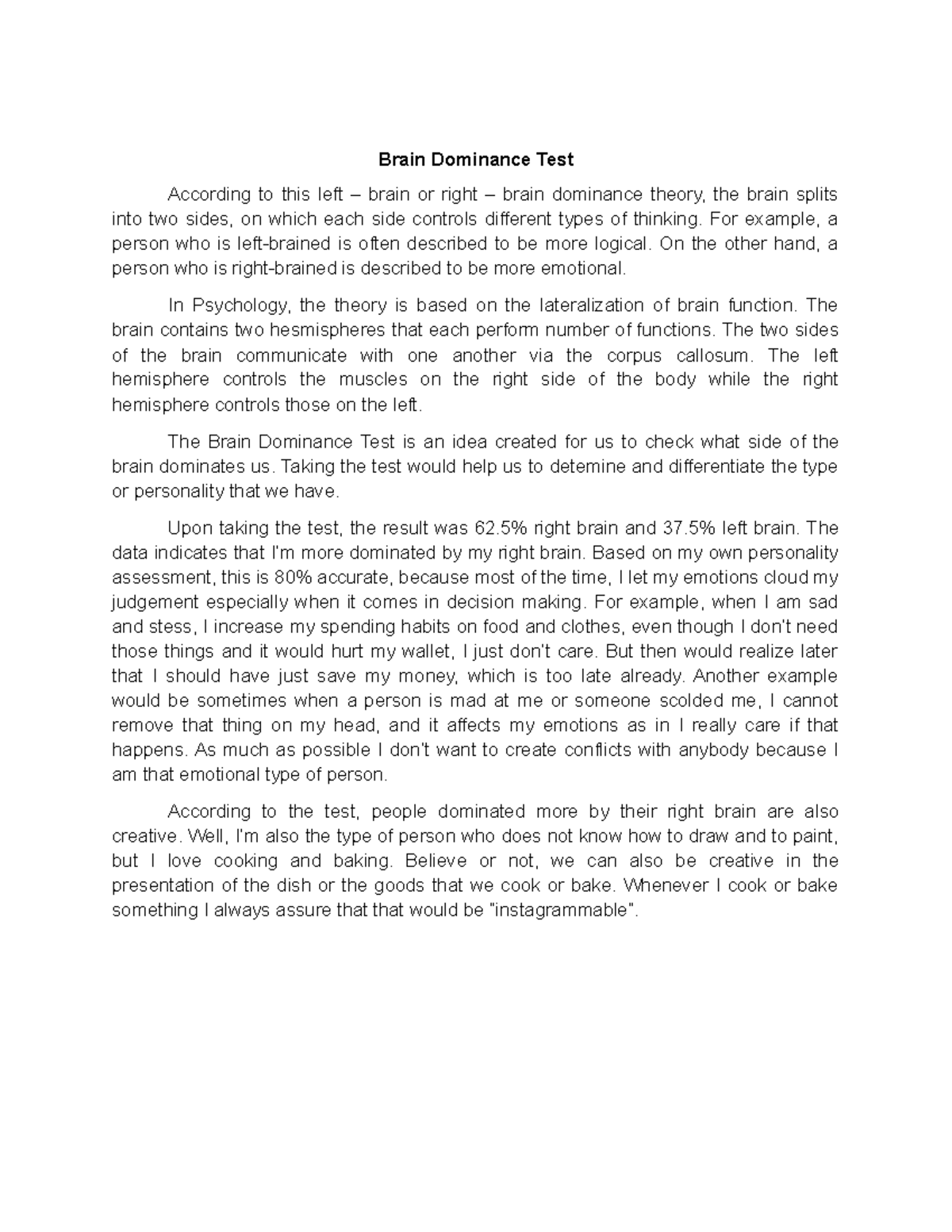 Brain Dominance Test - notes - Brain Dominance Test According to this ...