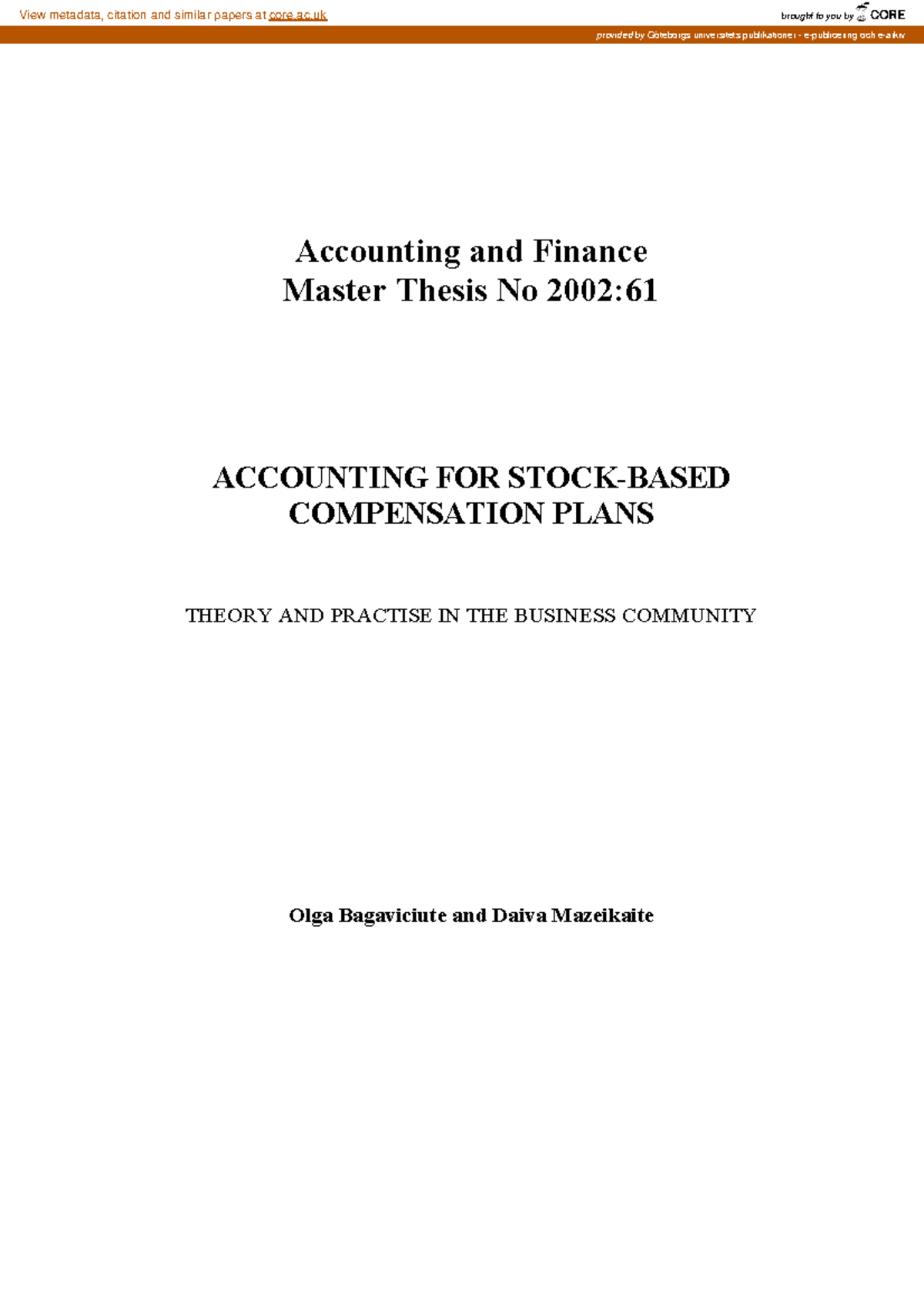 16310856 - ACCOUNTING FOR STOCK-BASED COMPENSATION PLANS - Accounting ...