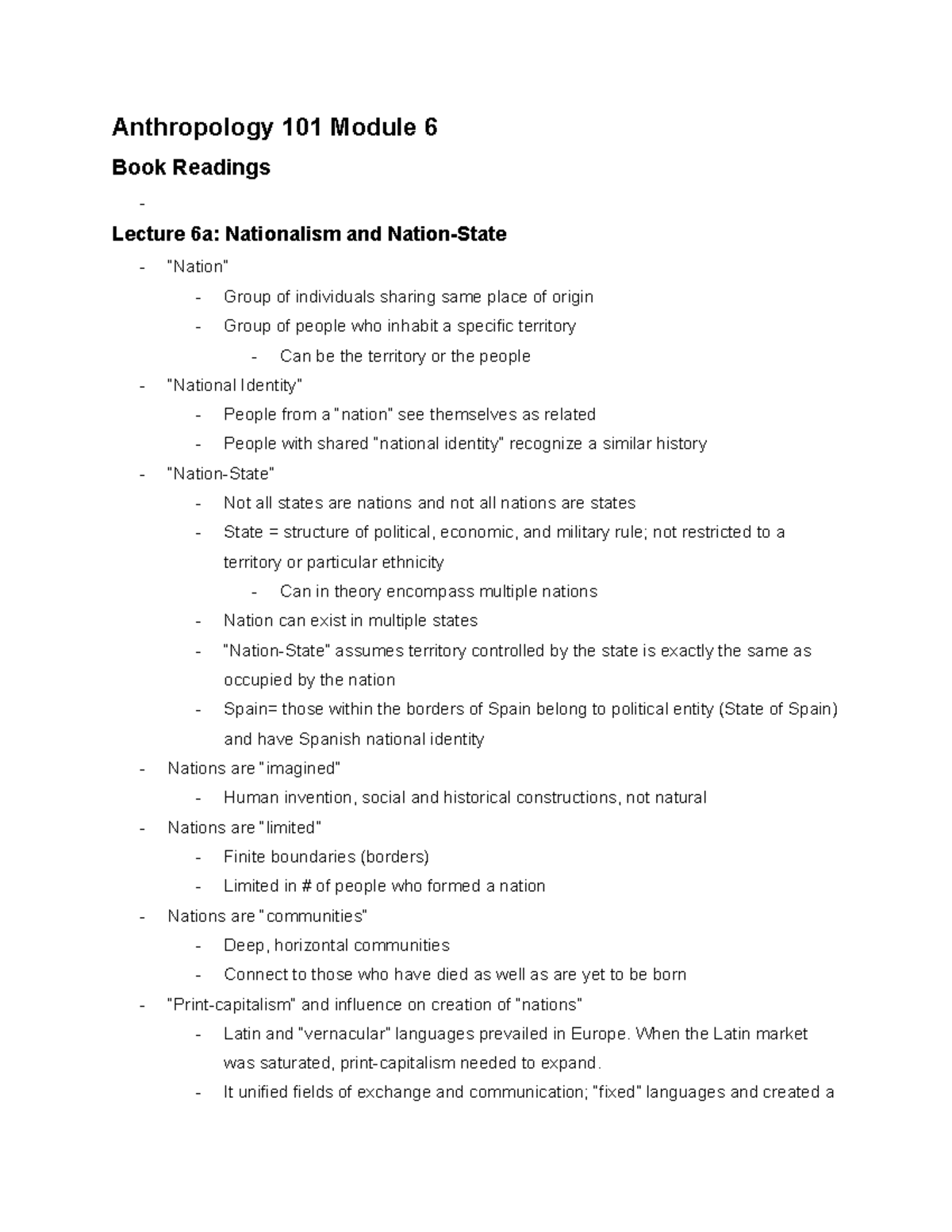 ANTH 101 M6 - this document is a full break down of module 6 for ...