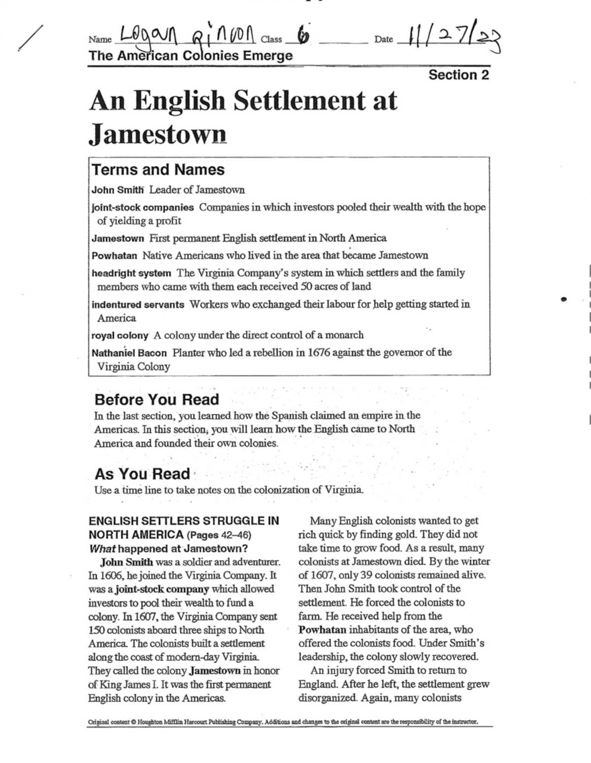 English settlement at Jamestown Studocu