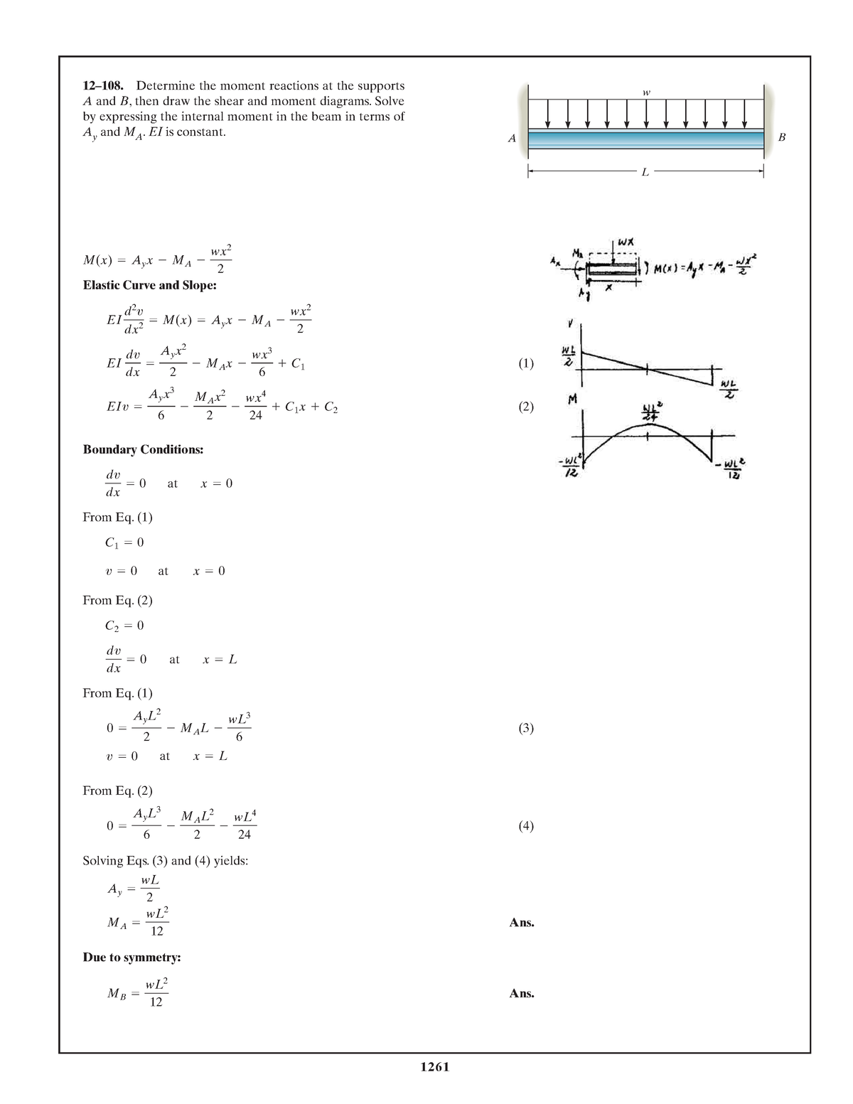 재료역학 솔-1261-1440 - 재료역학 자료입니다. - 12–108. Determine the moment reactions ...