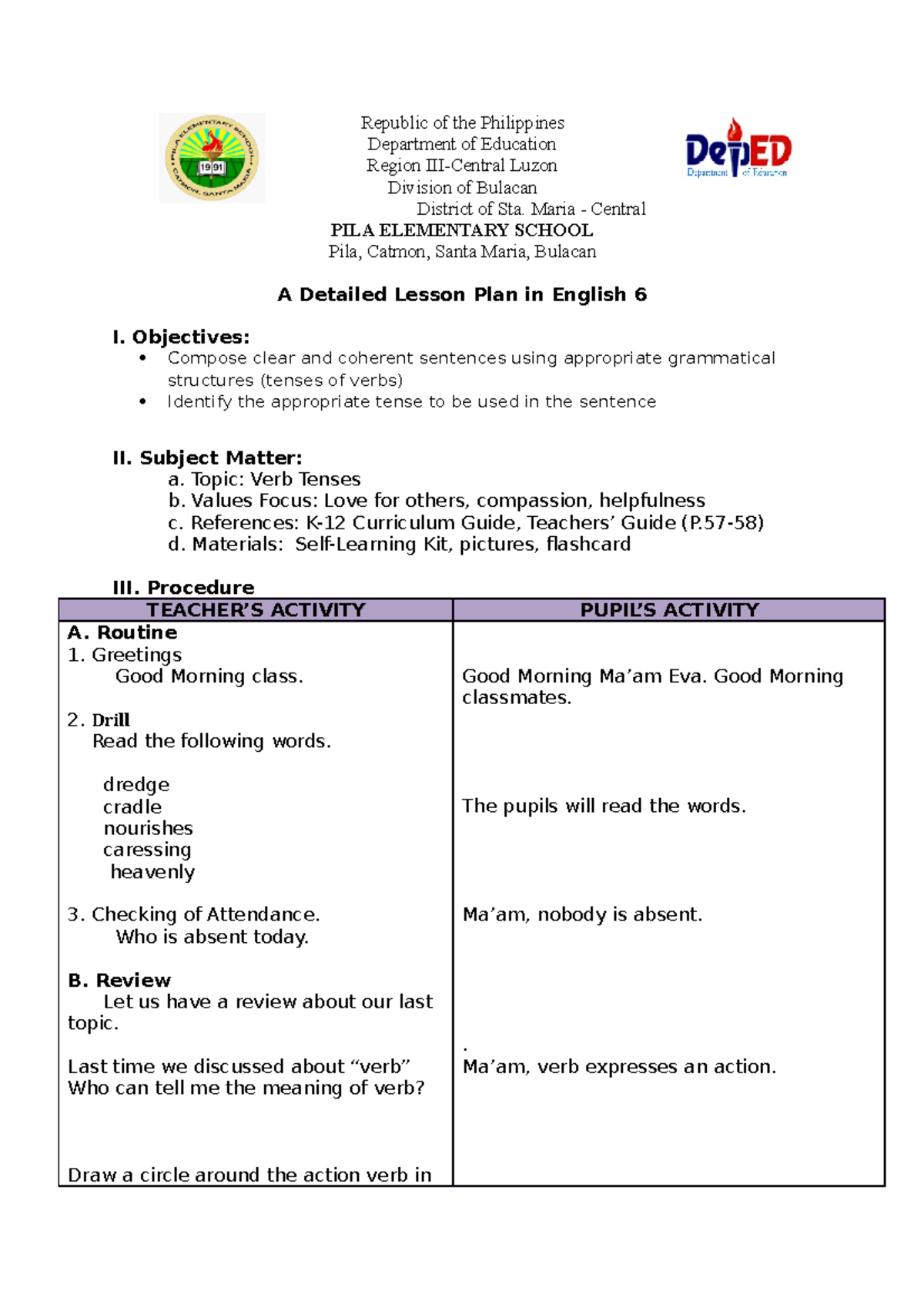 Lesson Plan Cot 2021 2022 Republic Of The Philippines Department Of Education Region Iii 9555