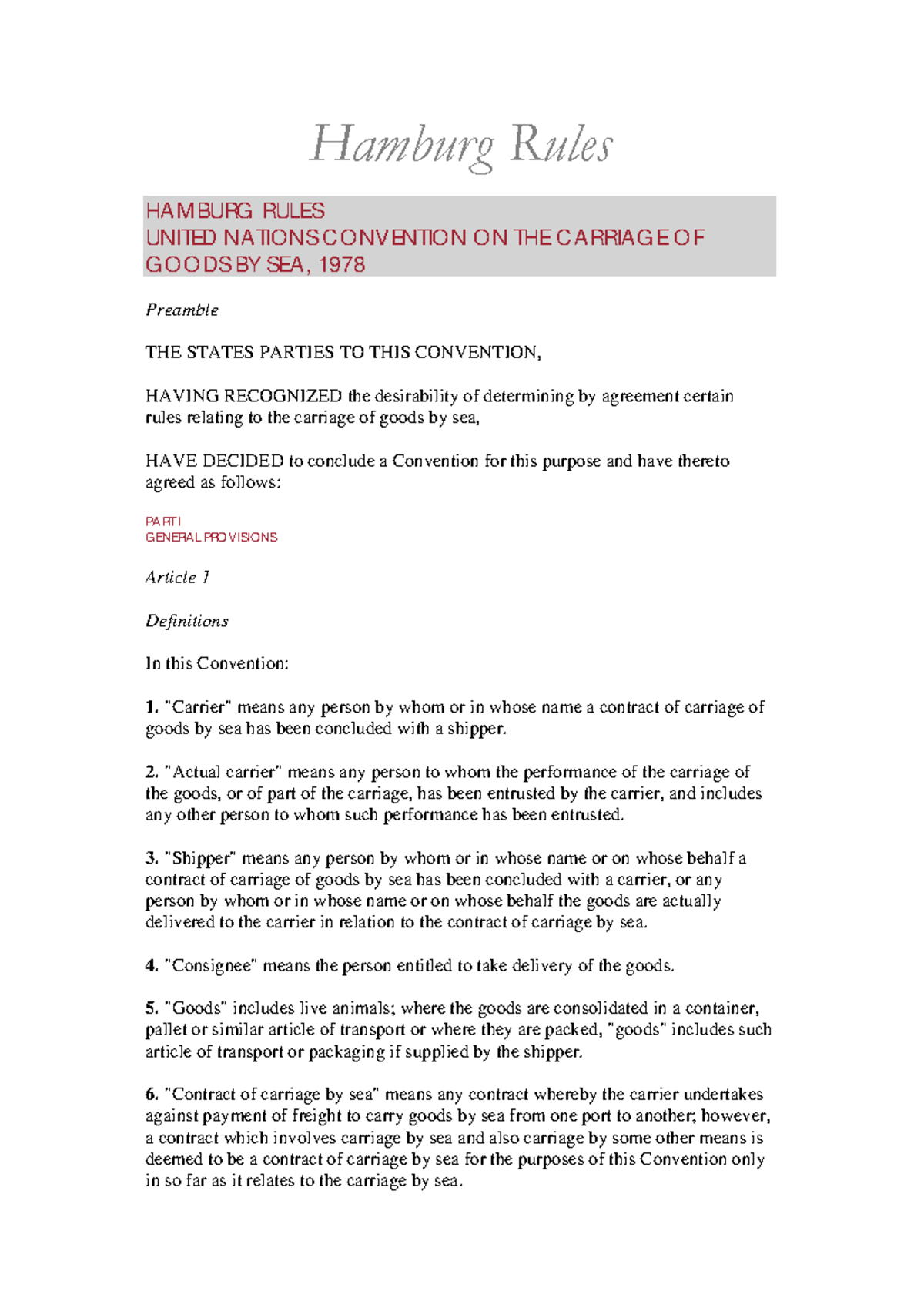 Hamburgrules assist in laws Hamburg Rules HAM BURG RULES UNITED