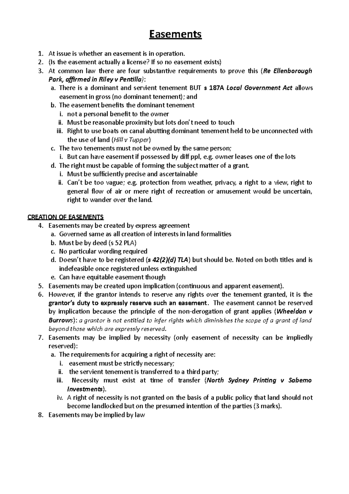 Easement questions Easements 1. At issue is whether an easement is in