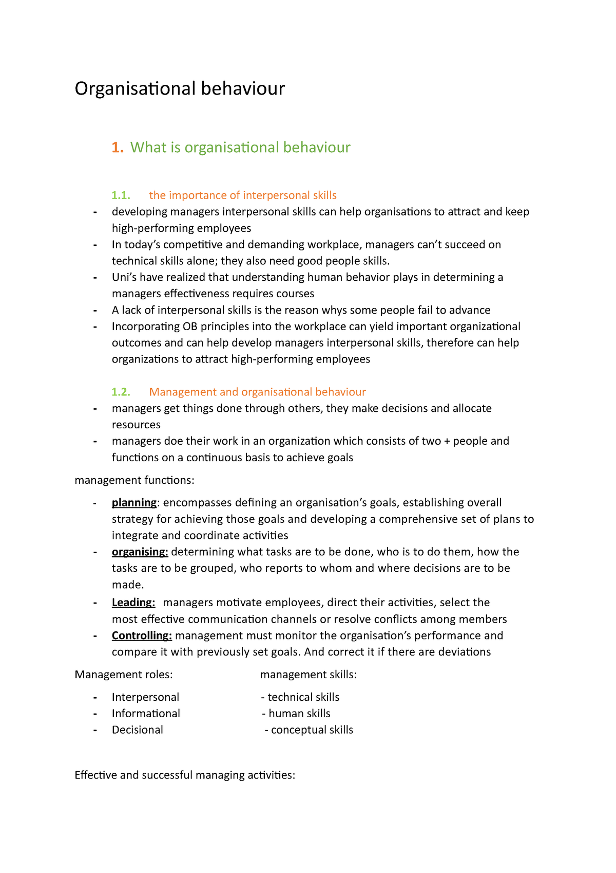 Organisational Behaviour. Notes Docx - Organisational Behaviour 1. What ...