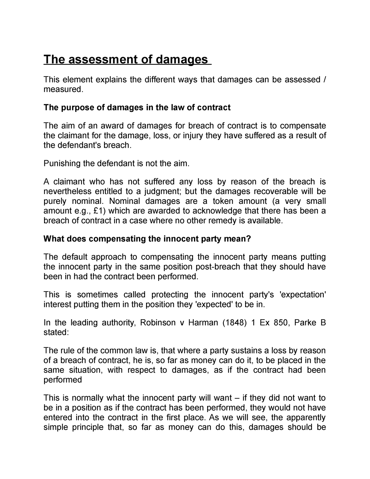 the-assessment-of-damages-the-purpose-of-damages-in-the-law-of