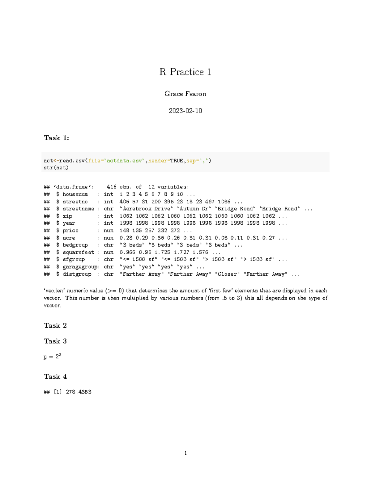R-practice - R practice - R Practice 1 Grace Fearon 2023-02- Task 1 ...