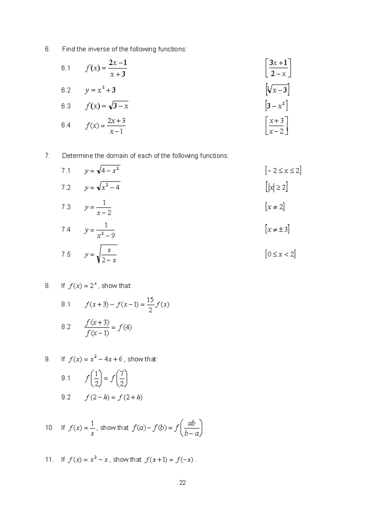 Algebraic graphs - Notes and Activities - 6. Find the inverse of the ...