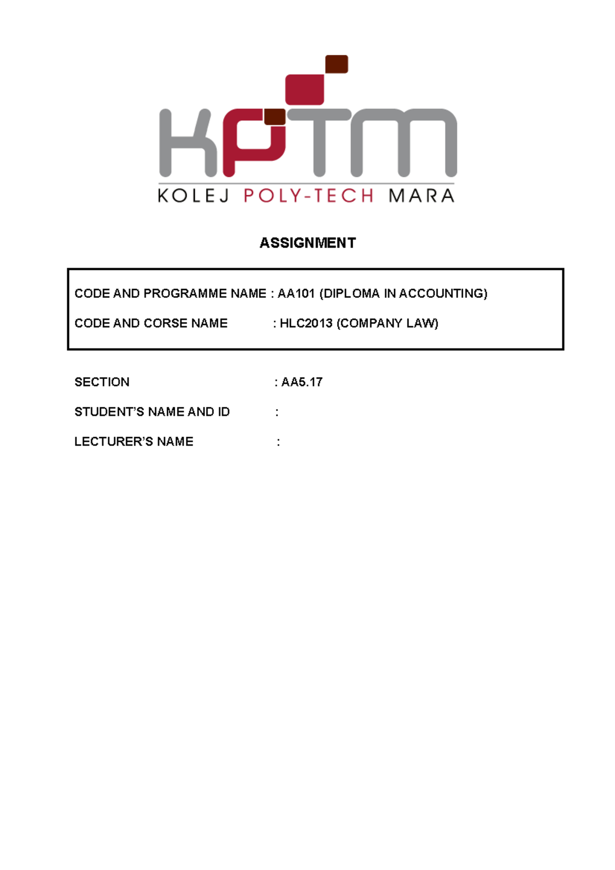 LAWcoronavusrs1 - ASSIGNMENT CODE AND PROGRAMME NAME : AA101 (DIPLOMA ...