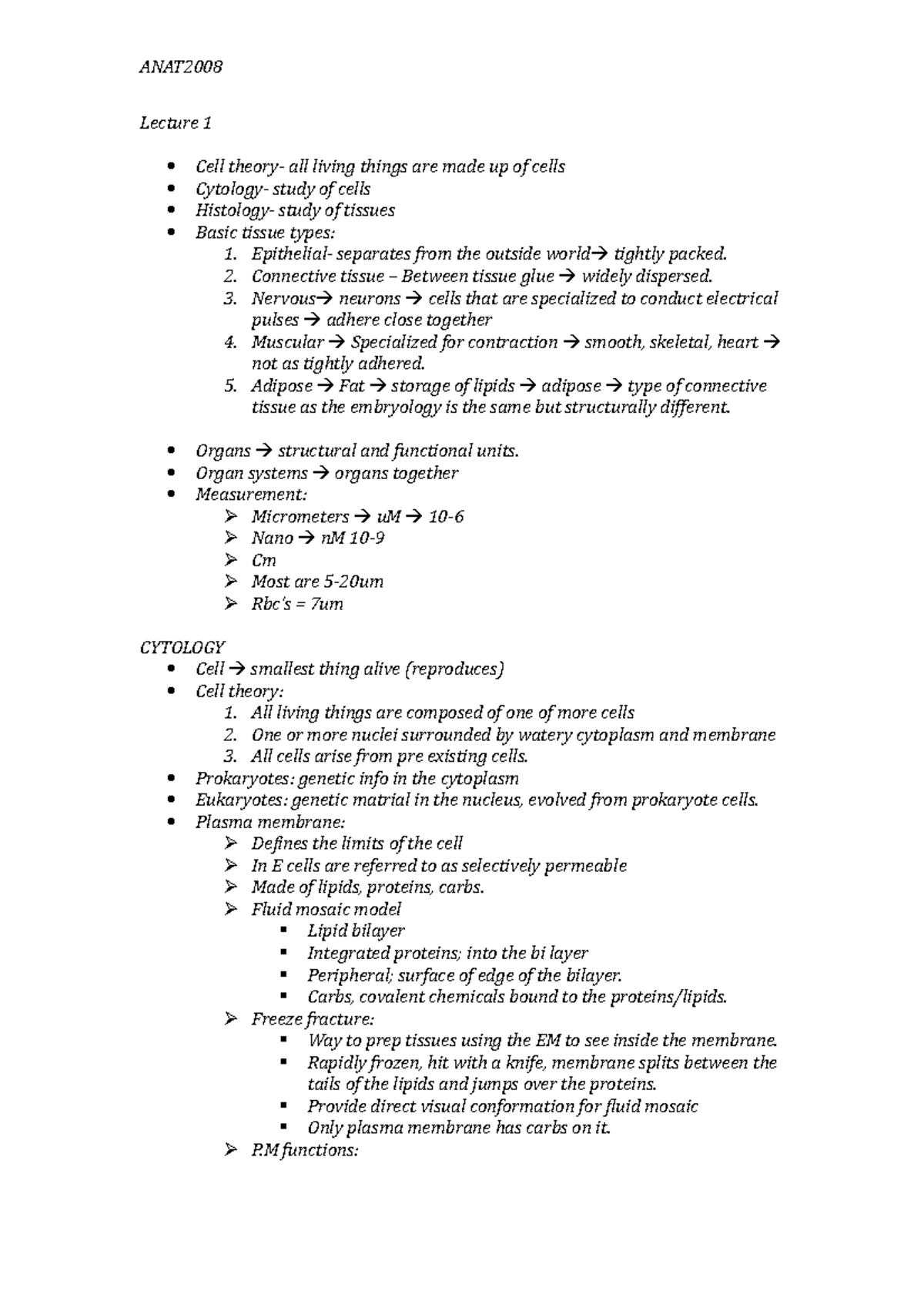 Principles of Histology - Lecture notes - ANAT2008 notes - ANAT2008 ...