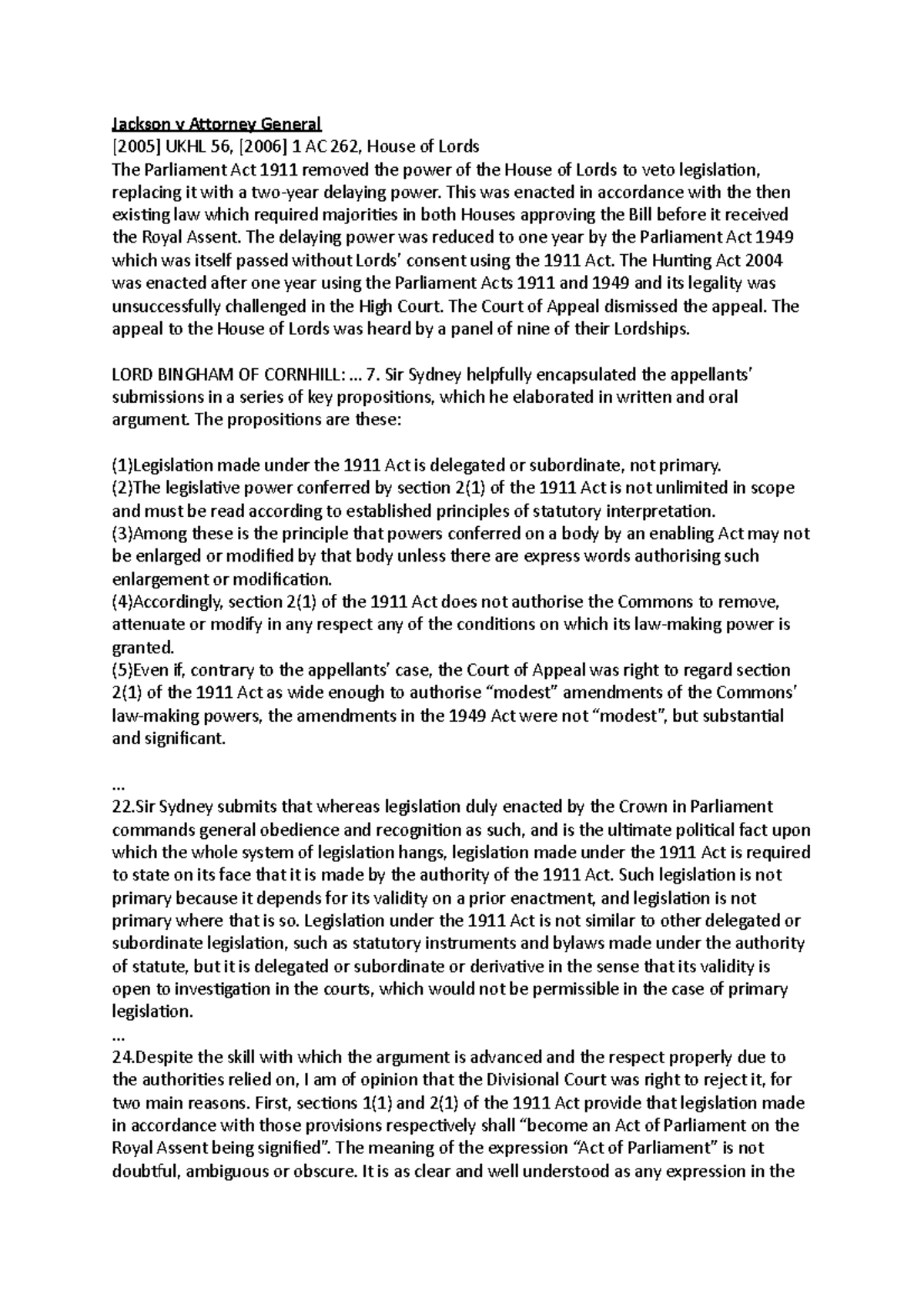 Jackson v Attorney General Jackson v Attorney General [2005] UKHL 56