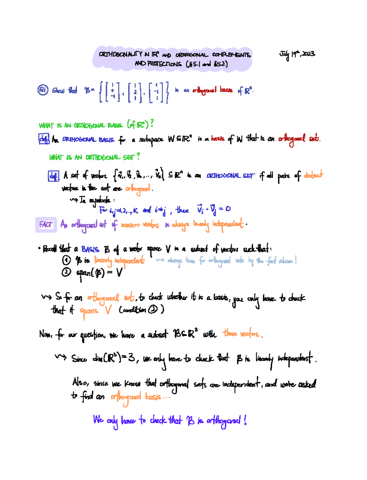 tutorial orthogonal complements and projections - ORTHOGONALITY IN IR ...