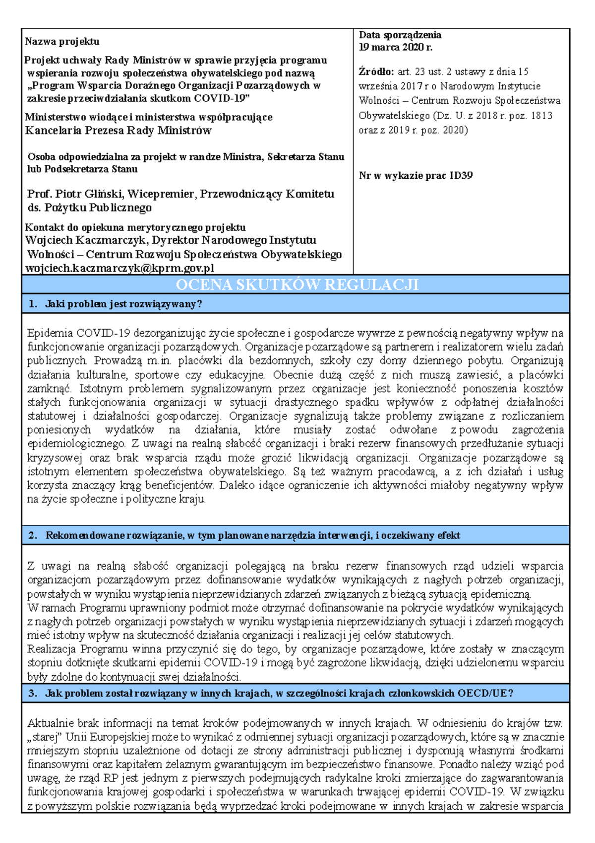 Osr program covid 19 red 19 03 2020 - Nazwa projektu Projekt uchwały ...