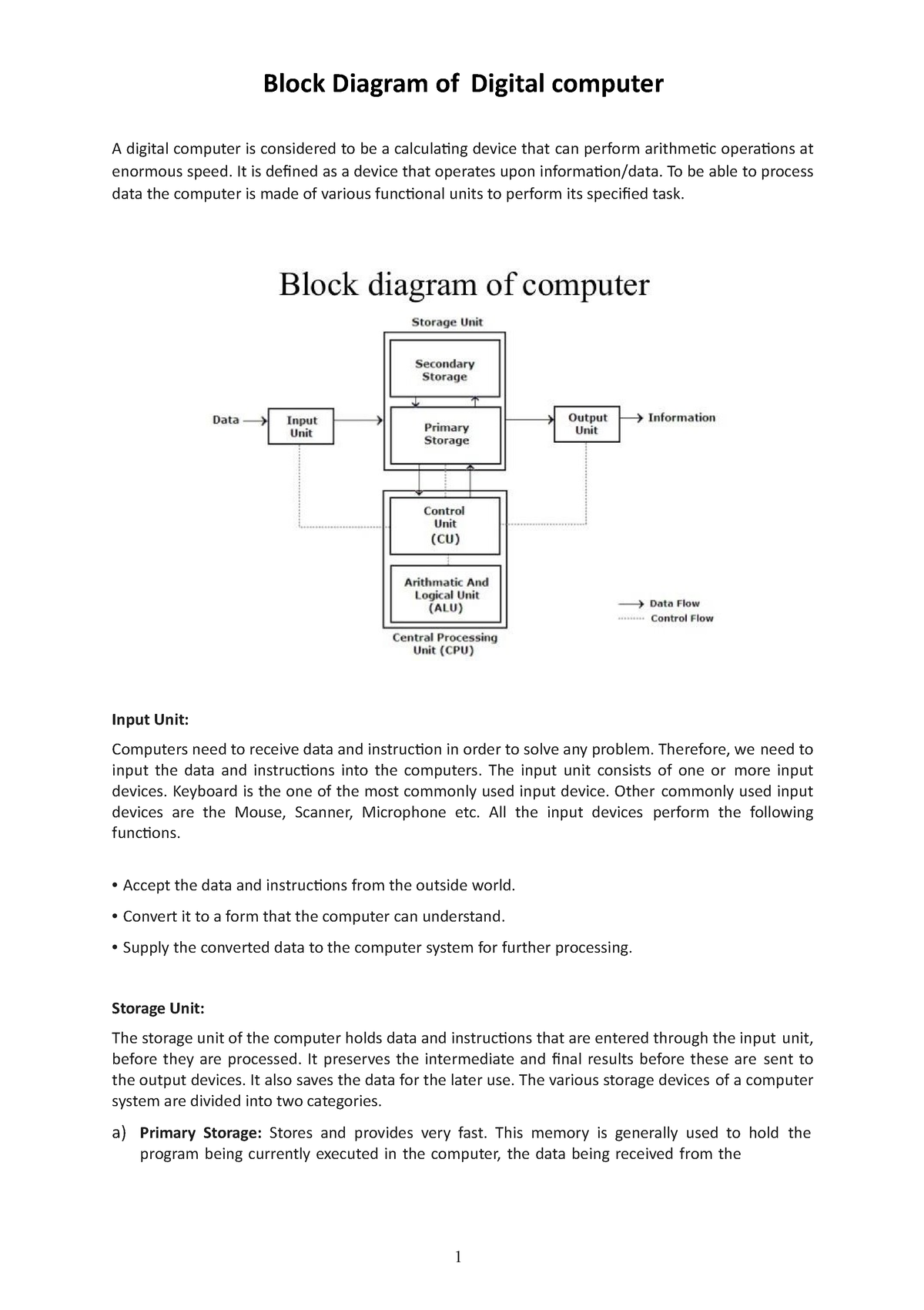 using a block diagram explain how data is processed into