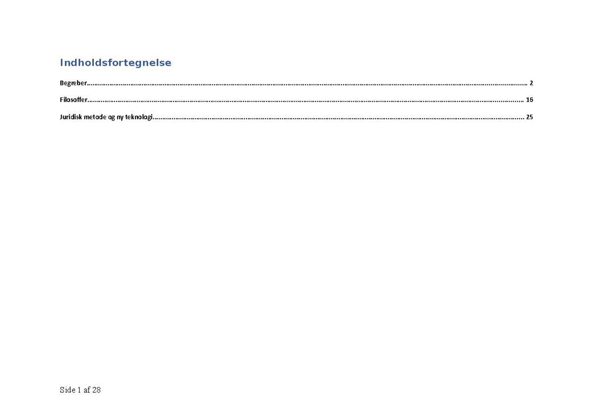 Juridisk-metode-noter - Indholdsfortegnelse - Studocu